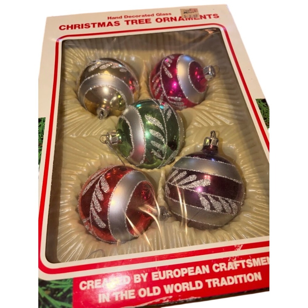 Vintage American Craftsmen Glass Christmas Tree Ornaments Hand Decorated 5 Pack